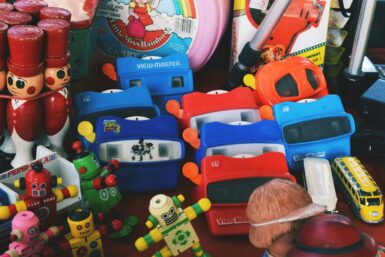 a bunch of toys that are on a table